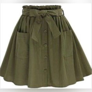 Olive Green Button-Up Skirt with Pockets
